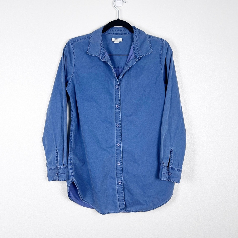 Garnet Hill Women's Button Front Collared Chambray Top Blue Sz 6